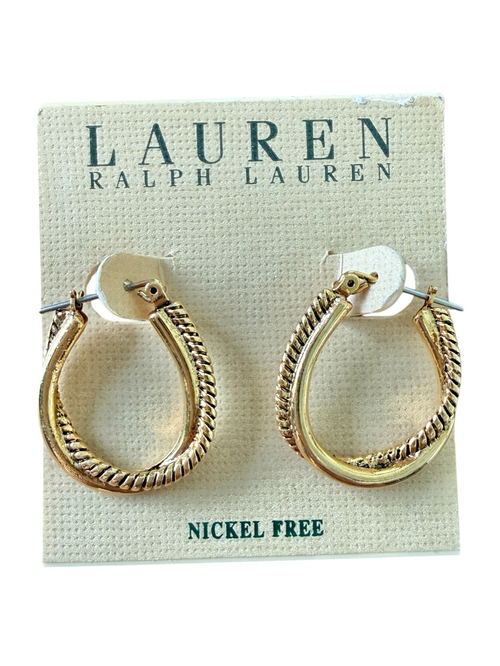 Lauren Ralph Lauren Twisted Oblong Hoop Earrings Gold Tone NWT